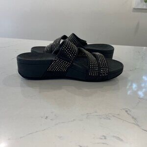 Vionic Alexis Sandals Women's 8 Grey Suede Rhinestone Strappy Slide Platform